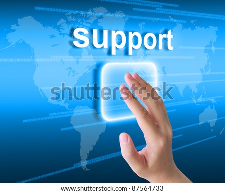 hand pushing support button on a touch screen interface Royalty-Free Stock Photo #87564733