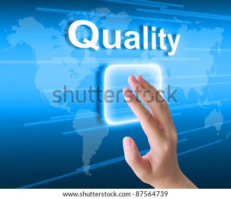 woman hand pressing quality button on a touch screen interface Royalty-Free Stock Photo #87564739