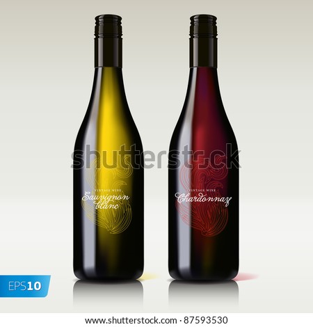 Mockup bottle of wine red and white, sauvignon blanc, chardonnay, vector illustration Royalty-Free Stock Photo #87593530