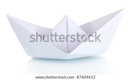 Origami paper boat isolated on white