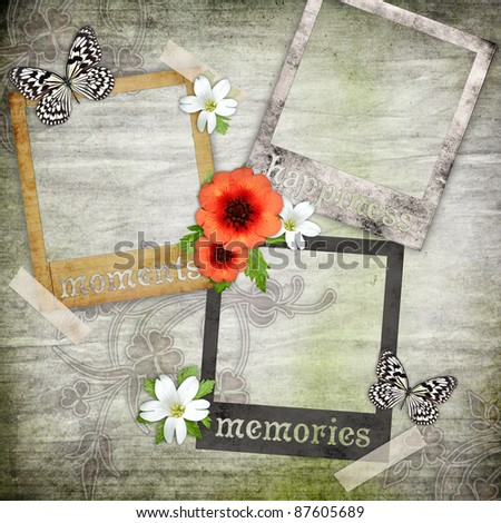photo frames on the old paper with flowers