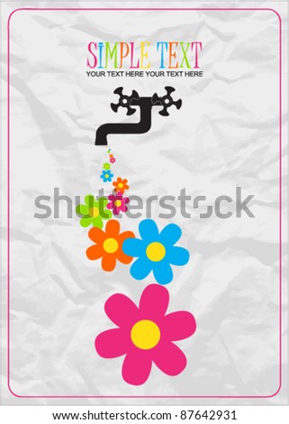 Abstract vector illustration with water tap and flowers. Place for your text.