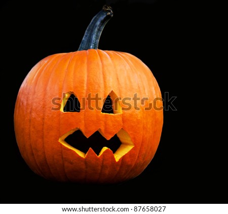 A vibrant orange pumpkin on black background