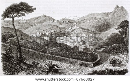 Guanajuato old view, Mexico. Created by Beuguelet, published on Magasin Pittoresque, Paris, 1844