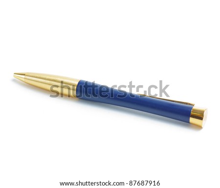 Blue pen over white background. Object, isolated