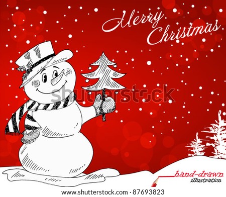 Snowman - hand-drawn christmas illustration