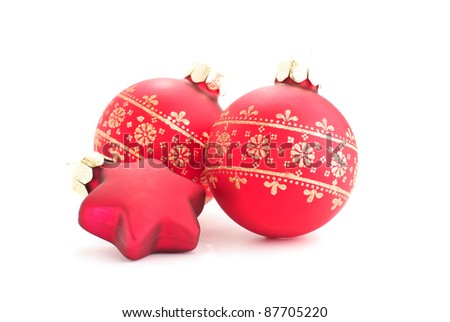 Christmas baubles isolated against a white background