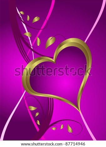 A purple hearts Valentines Day Background with gold hearts  on a purple and gold  background