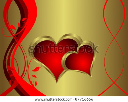 A vector valentines background with gold hearts on a deep red backdrop  with   room for text