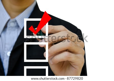 Business hand choosing mark the check boxes of many options.