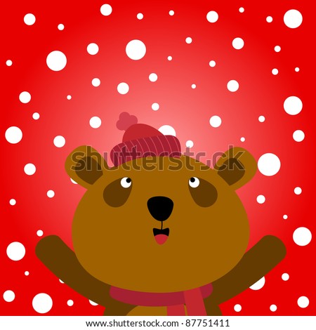 Brown bear and snowy background