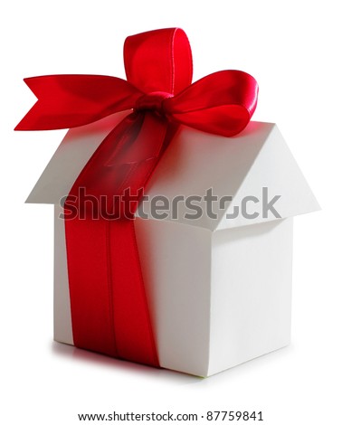 Color photo of a house and red ribbon Royalty-Free Stock Photo #87759841
