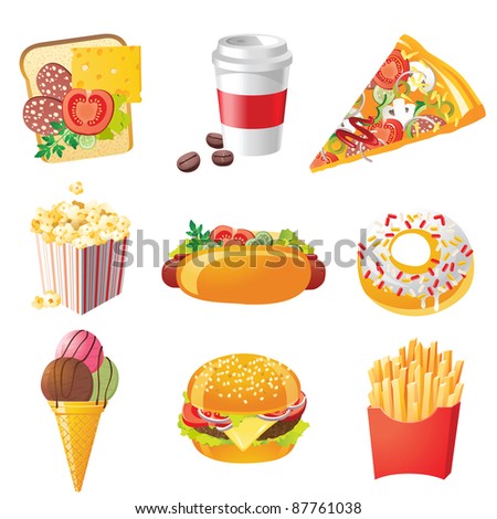 9 realistic fastfood icons