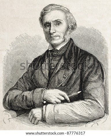 Louis Hersent old engraved portrait, French painter. Created by Rousseau, published on L'Illustration, Journal Universel, Paris, 1860