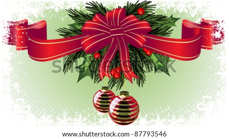 christmas background with baubles and christmas tree branch 16:9 eps8