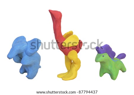 Set of animals made from plasticine. Isolated on white