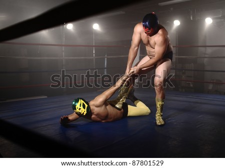 Masked wrestlers fighting