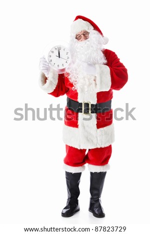 Santa Claus with a clock on a white background