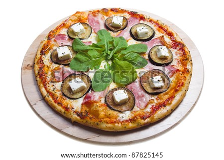 pizza with eggplant isolated on white background