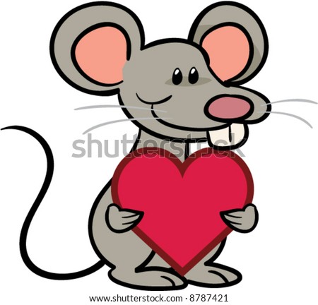 cute valentine mouse holding heart vector illustration