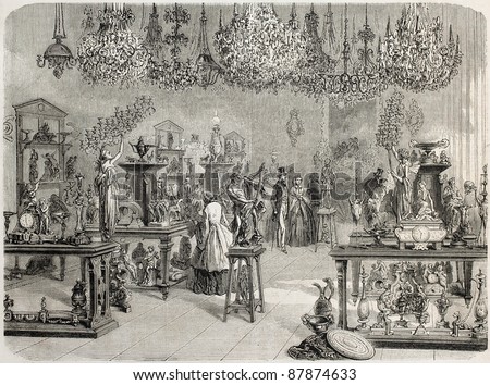 Bronzes exhibition in Marchand gallery, Paris. Crated by Gaildrau, published on L'Illustration, Journal Universel, Paris, 1860