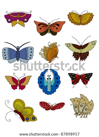 Set of twelve beauty butterflies hand drawing.