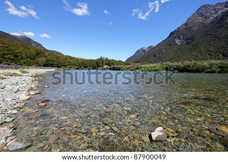 Shallow clear stream between the mountains