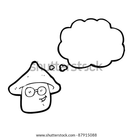 magic mushroom character with thought bubble cartoon