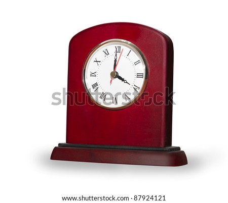 Elegant clock from red wooden isolated over white