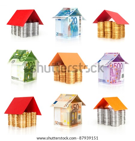 money houses collection isolated on white