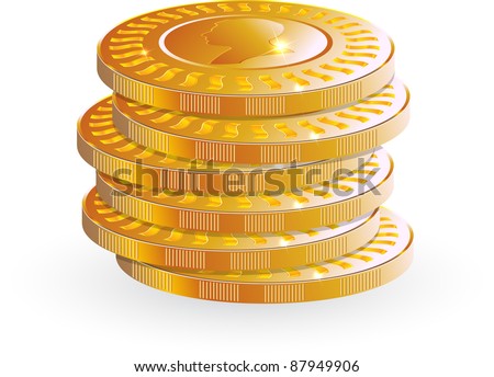 gold vector coins pile up on white background