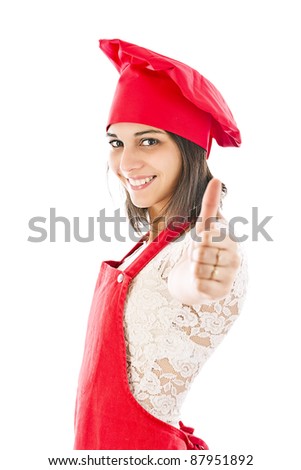 Portrait of a chef woman showing ok sign