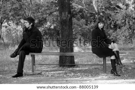 Two sitting at bench. Photo in old image style.