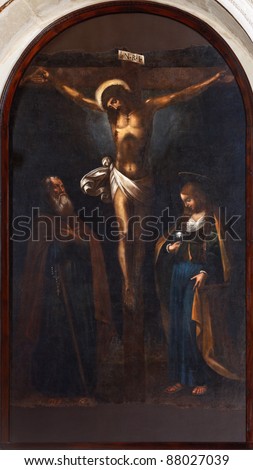 painting of Crucifixion with St.Joseph and Magdalene - Sicily - seventeenth century