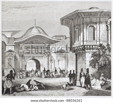 Sublime port old view, Constantinople. By unidentified author, published on Magasin Pittoresque, Paris, 1844