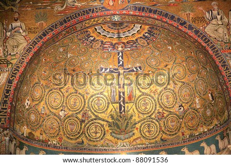 San Clemente church mosaic, Rome, Italy Royalty-Free Stock Photo #88091536