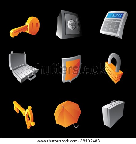 Icons for banking and finance, black background. Vector illustration.
