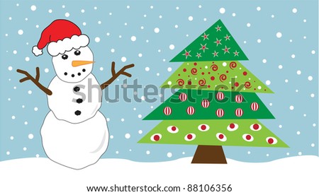 Snowman and Christmas Tree