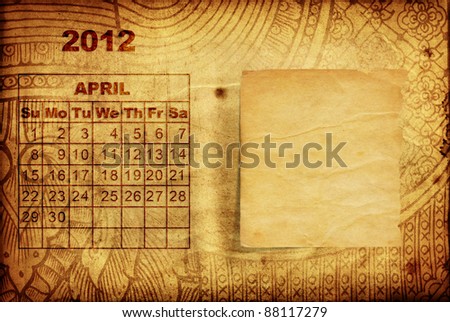April calendar on Thai tradition old paper for text and background