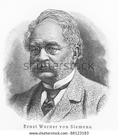 Werner von Siemens - Picture from Meyers Lexicon books written in German language. Collection of 21 volumes published  between 1905 and 1909. Royalty-Free Stock Photo #88123183