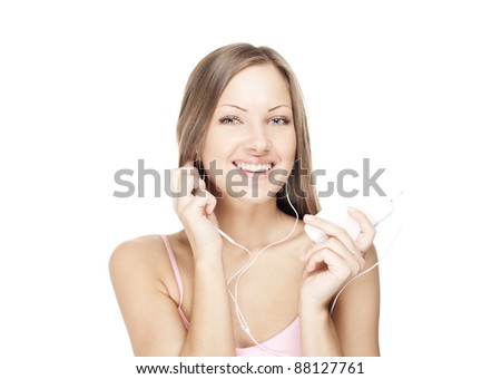 happy beautiful young woman listening to music