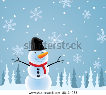 vector illustration of happy snowman