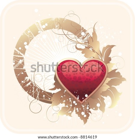 Valentine's postcard with round frame for text or photo with floral ornament and heart.