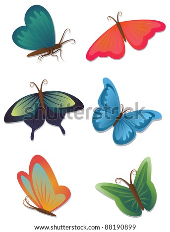 set of bright butterflies isolated on white