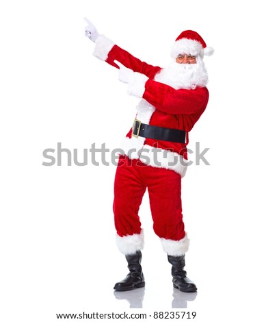 Happy Christmas Santa Claus with a welcome gesture.  Isolated on white background.