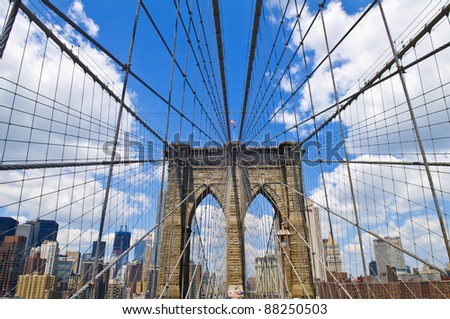 Architctural details of the Brooklyn bridge in New York city