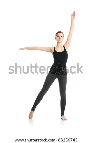 Young beautiful woman during fitness time and exercising, isolated on white background