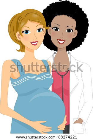 Illustration of a Pregnant Woman Having a Prenatal Checkup