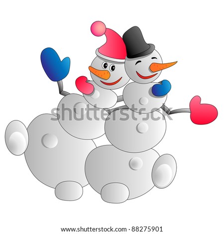 vector snowman with friend. isolated object illustration