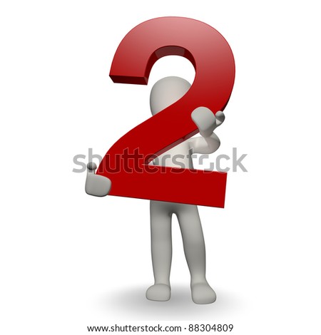 3D Human character holding number two, 3d render, isolated on white